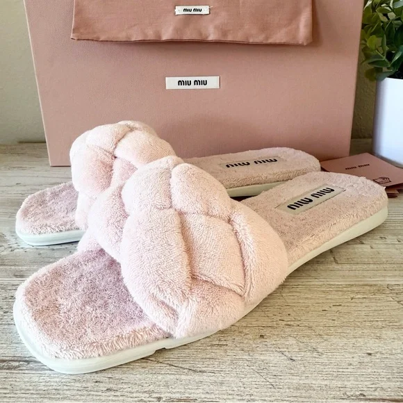 New Miu Miu Calzature Donna terry cloth slide sandals size 37, US 7, pink